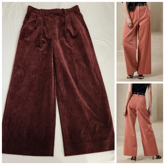 Banana Republic Pants - Banana Republic nwt Rivoli wide leg corduroy pants maroon size 12 short 12s